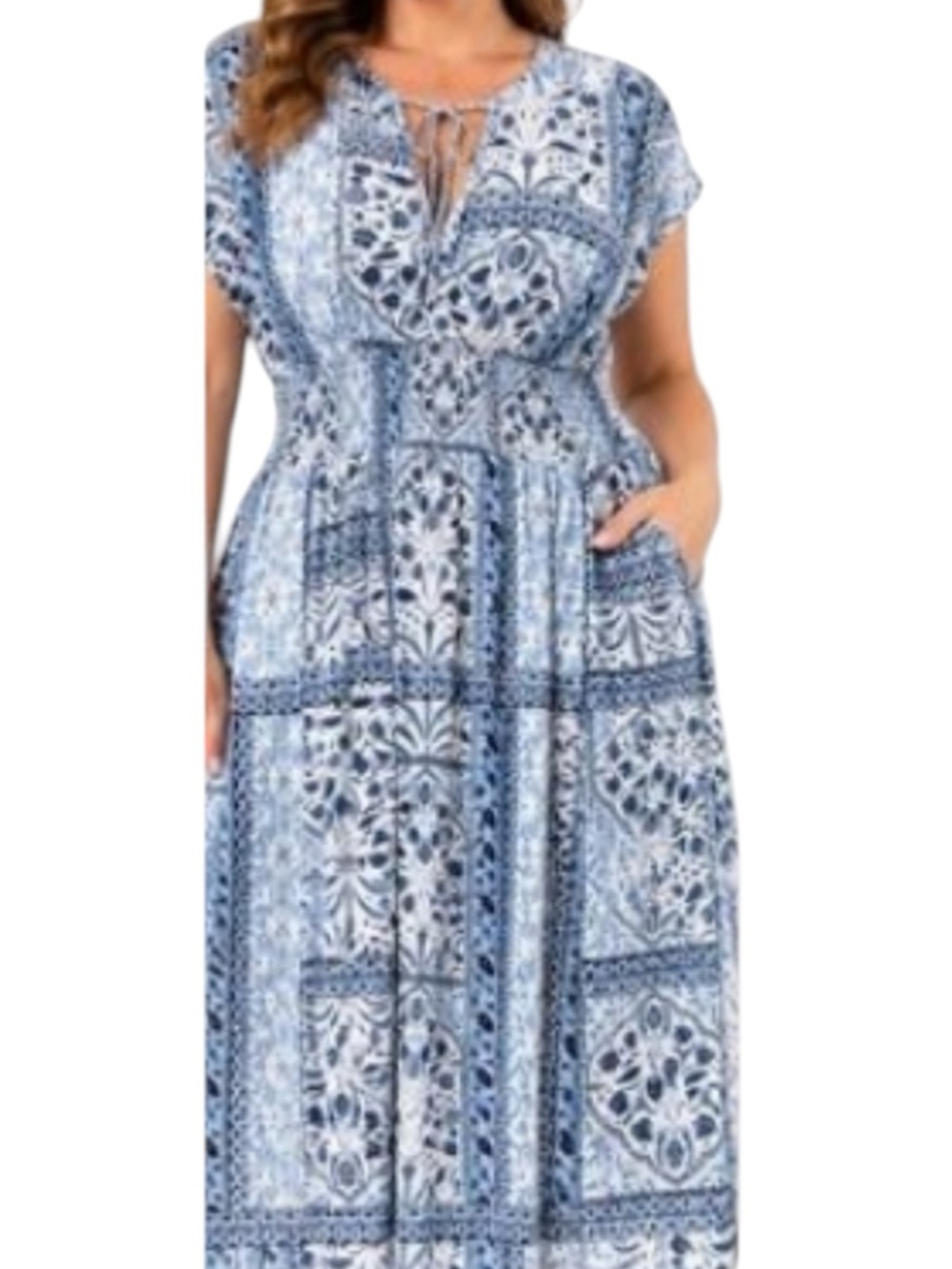 Old Navy Blue and White Patterned Maxi Dress